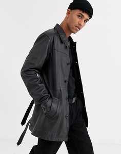 Черный однобортный тренч из кожи ASOS DESIGN