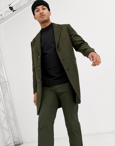 Пальто цвета хаки из ткани с добавлением шерсти ASOS DESIGN-Зеленый