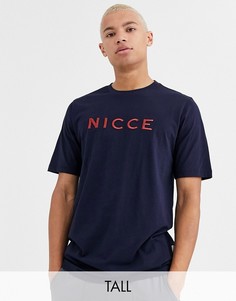 Темно-синяя футболка с красным логотипом Nicce-Темно-синий