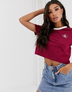 Укороченная футболка с вышитым логотипом в виде монограммы Calvin Klein Jeans-Красный