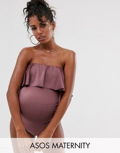 Слитный купальник с oversize-оборками ASOS DESIGN maternity-Фиолетовый