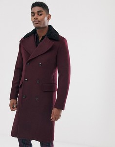 Двубортное oversize-пальто премиум с добавлением шерсти и воротником из искусственного меха Devils Advocate-Фиолетовый