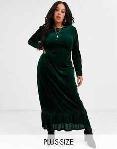 Бархатное платье миди с баской Glamorous Curve-Зеленый