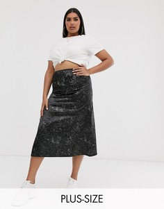 Атласная юбка миди с принтом New Girl Order Curve-Черный