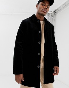 Черное однобортное вельветовое пальто ASOS DESIGN-Черный