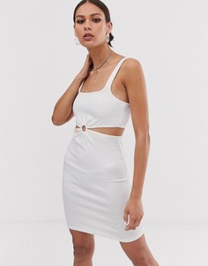 Белое облегающее платье с кольцом Bershka-Белый