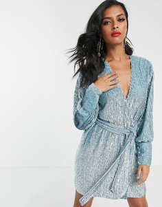 Платье мини с пайетками и запахом ASOS EDITION-Синий