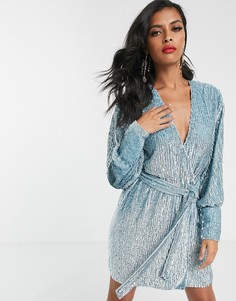 Платье мини с пайетками и запахом ASOS EDITION-Синий