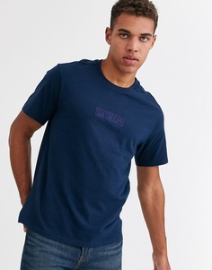 Свободная синяя футболка с вышитым однотонным логотипом Levis-Темно-синий