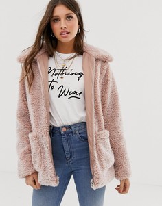 Розовое пальто из искусственного меха New Look-Розовый