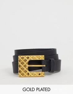 Кожаный ремень с позолоченной пряжкой из 18-каратного золота Retro Luxe-Черный