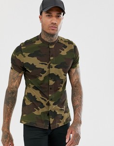 Камуфляжная рубашка из органического хлопка с короткими рукавами Bershka Join Life-Зеленый