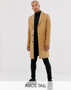 Бежевое пальто с добавлением шерсти ASOS DESIGN Tall-Светло-коричневый