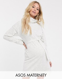 Меланжевое платье мини со свободным воротом и поясом ASOS DESIGN Maternity-Серый