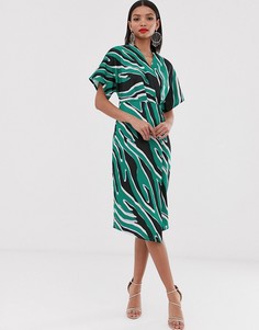 Платье миди с запахом и принтом Closet London-Фиолетовый