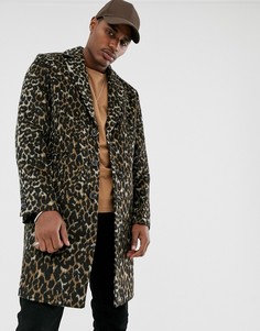 Пальто с добавлением шерсти и леопардовым принтом ASOS DESIGN-Черный
