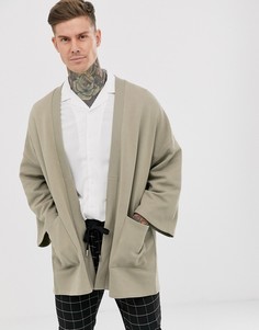 Трикотажный кардиган-кимоно светлого цвета хаки ASOS DESIGN-Зеленый