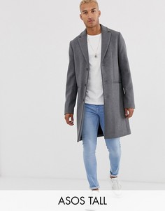 Полушерстяное светло-серое пальто ASOS DESIGN Tall-Серый