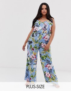 Брюки с широкими штанинами и летним цветочным принтом Lasula Plus-Мульти