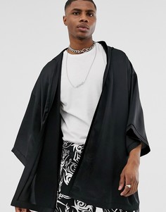 Черное атласное кимоно с капюшоном ASOS DESIGN-Черный