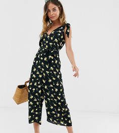Комбинезон с цветочным принтом и завязывающимися бретельками Miss Selfridge Petite-Черный