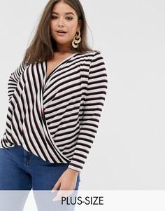 Трикотажный топ в полоску с запахом Vero Moda Curve-Мульти