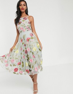 Платье миди с цветочной вышивкой и халтером ASOS EDITION-Многоцветный