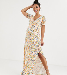 Чайное платье макси на пуговицах с разрезами и цветочным принтом ASOS DESIGN Maternity-Мульти