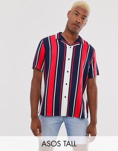 Темно-синяя рубашка свободного кроя в полоску ASOS DESIGN Tall-Темно-синий
