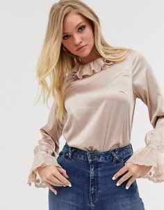 Блузка с кружевным воротником и манжетами Neon Rose-Кремовый