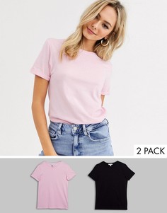 2 футболки розового и черного цвета с отворотами на рукавах New Look-Мульти