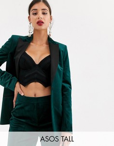 Бархатный пиджак-смокинг ASOS DESIGN Tall-Зеленый