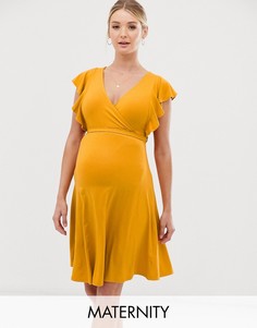 Желтое трикотажное платье с запахом и оборками New Look Maternity-Желтый