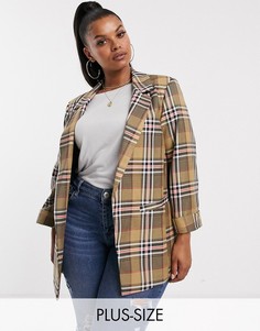 Пиджак в клетку флуоресцентной расцветки River Island Plus-Коричневый