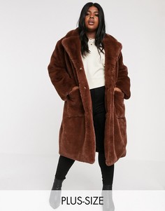 Oversize-пальто из искусственного меха с поясом Neon Rose Plus-Коричневый