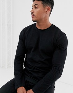 Удлиненная футболка с длинным рукавом и необработанной кромкой Only & Sons-Черный