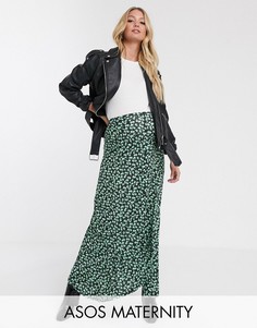 Асимметричная юбка макси на пуговицах с цветочным принтом ASOS DESIGN Maternity-Мульти