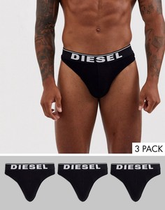 Черные стринги с логотипом Diesel - Набор из 3 пар-Черный