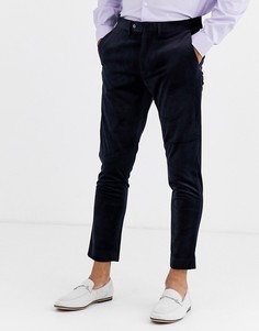 Бархатные зауженные брюки укороченного кроя Gianni Feraud-Темно-синий
