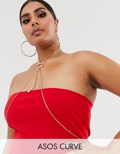 Золотистая цепочка на тело с прозрачным чокером и стразами ASOS DESIGN Curve-Золотой