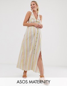 Платье макси на пуговицах в полоску ASOS DESIGN Maternity-Мульти