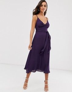 Платье миди с запахом и завязкой на талии ASOS DESIGN-Фиолетовый