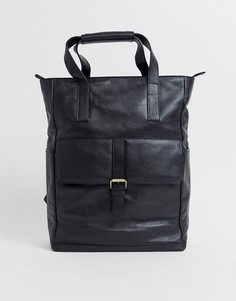 Черный кожаный рюкзак с ручкой ASOS DESIGN