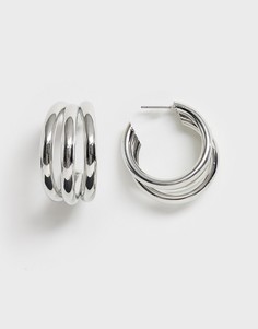 Серебристые серьги-кольца с тройной отделкой Glamorous-Серебряный