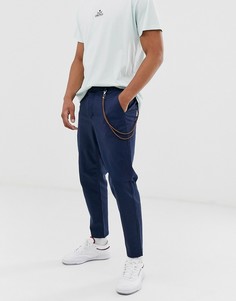 Темно-синие суженные книзу чиносы с аксессуаром в виде плетеных шнуров Topman-Темно-синий