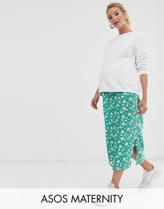 Зеленая юбка с запахом и цветочным принтом ASOS DESIGN Maternity-Мульти