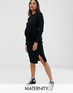 Черное платье макси с поясом New Look Maternity-Черный