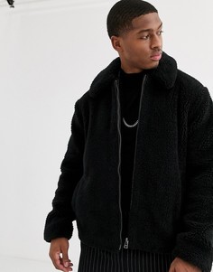 Черная короткая куртка из искусственного меха Topman-Черный