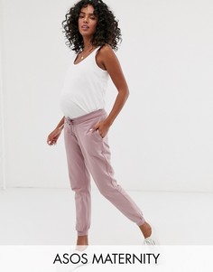 Базовые джоггеры с посадкой под животом и поясом на шнурке ASOS DESIGN Maternity-Фиолетовый