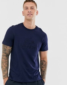 Темно-синяя футболка с логотипом и надписью Lacoste-Темно-синий